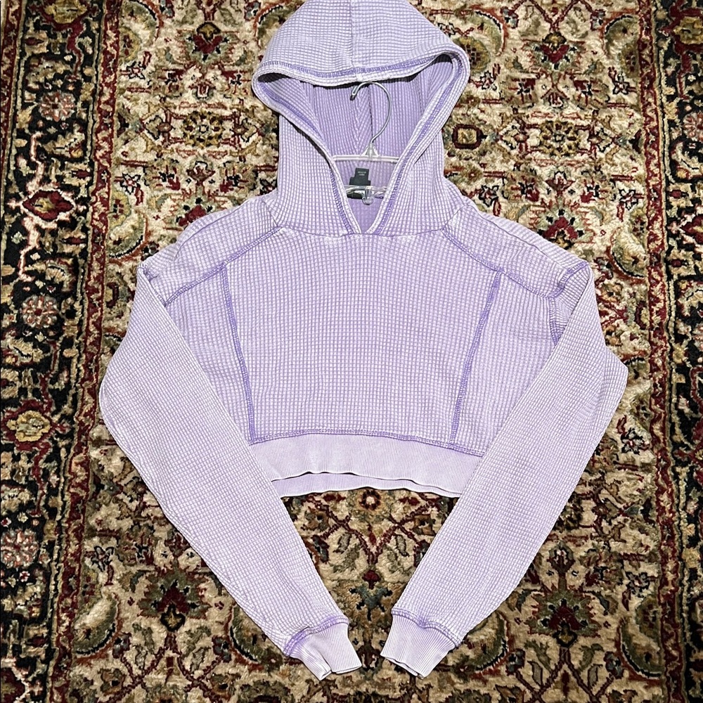 wild fable Lilac Waffle-Knit Hooded Crop Sweatshirt Size Medium